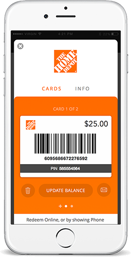 The Home Depot mobile giftcard on Benefit Mobile app